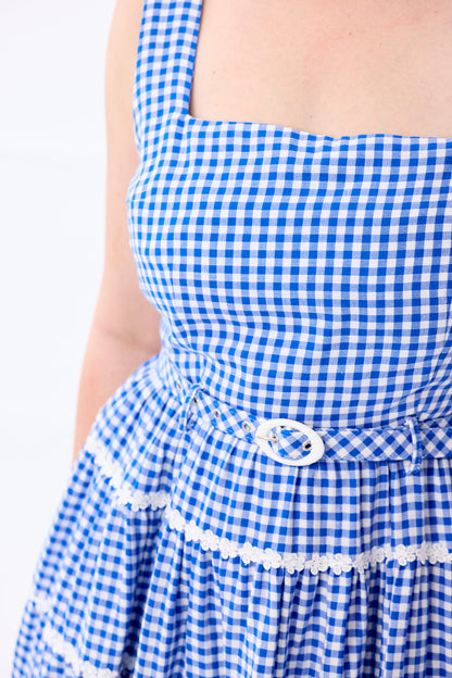 Erina Blue Gingham Tiered Dress