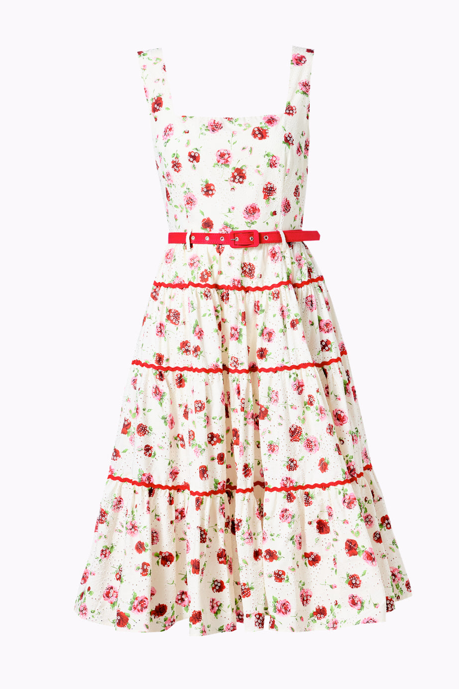white and red rose dress Erina Rose Broderie Tiered Dress