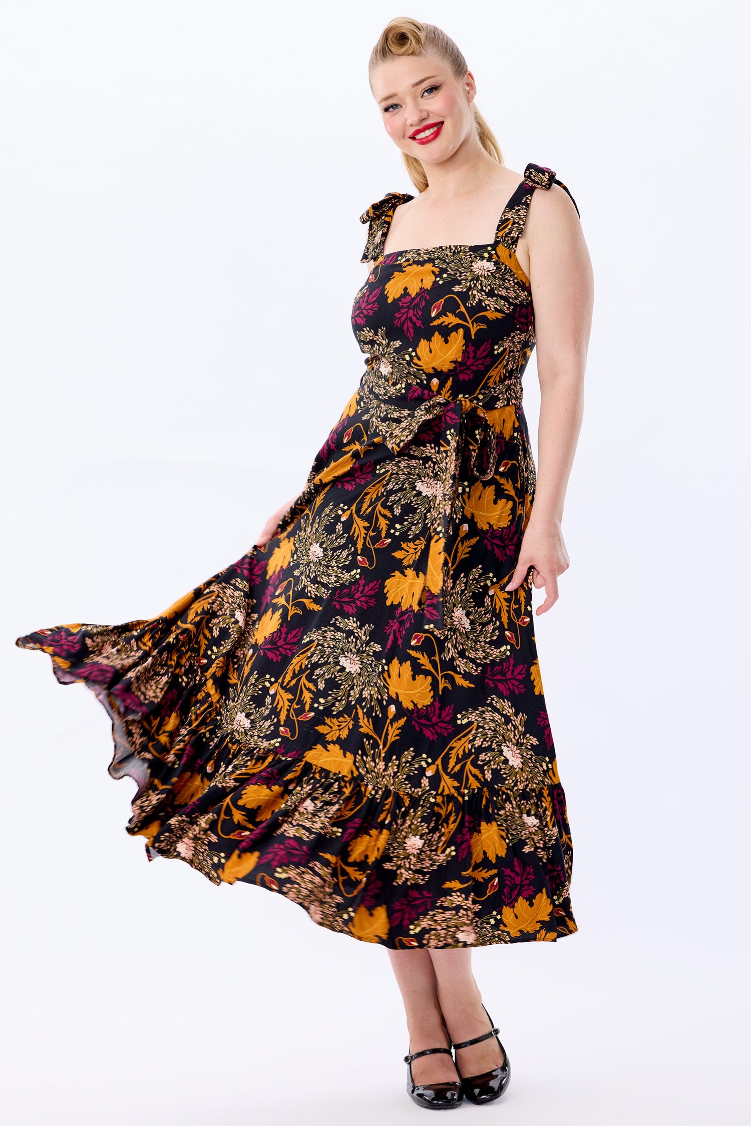 Katrina Gold Leaf Flared Maxi Dress Katrina Gold Leaf Flared Maxi Dress