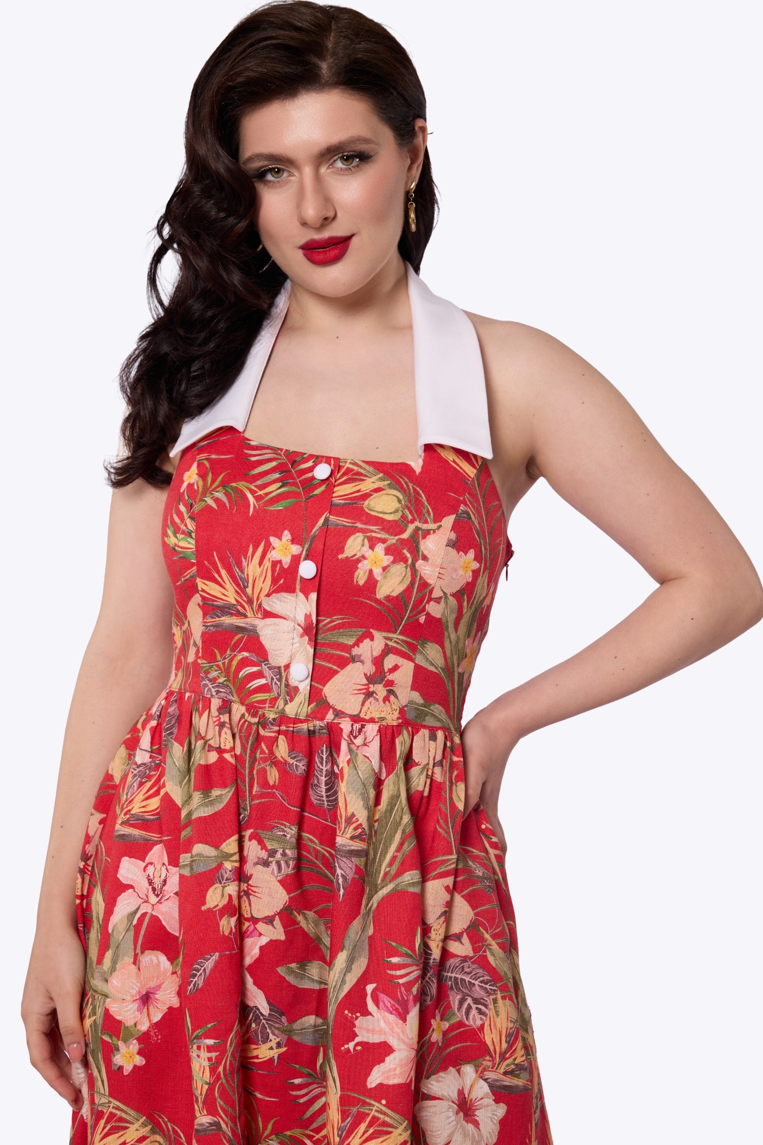 Collectif Women's Waverly Hibiscus Swing Dress, RED, UK18 Collectif Women's Waverly Hibiscus Swing Dress, RED, UK18