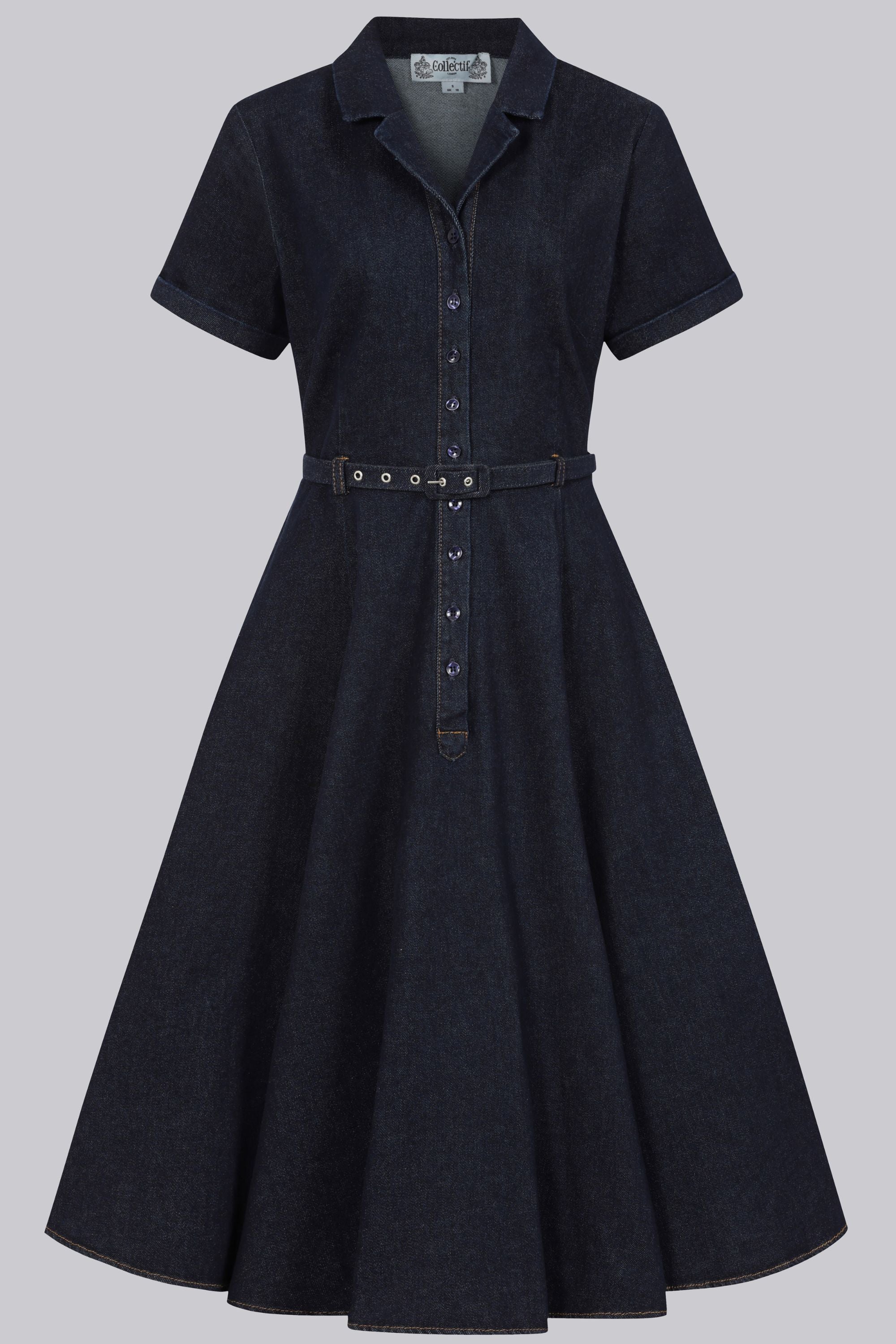 collectif denim dress Collectif Caterina Denim Swing Dress, Navy, UK14, Female