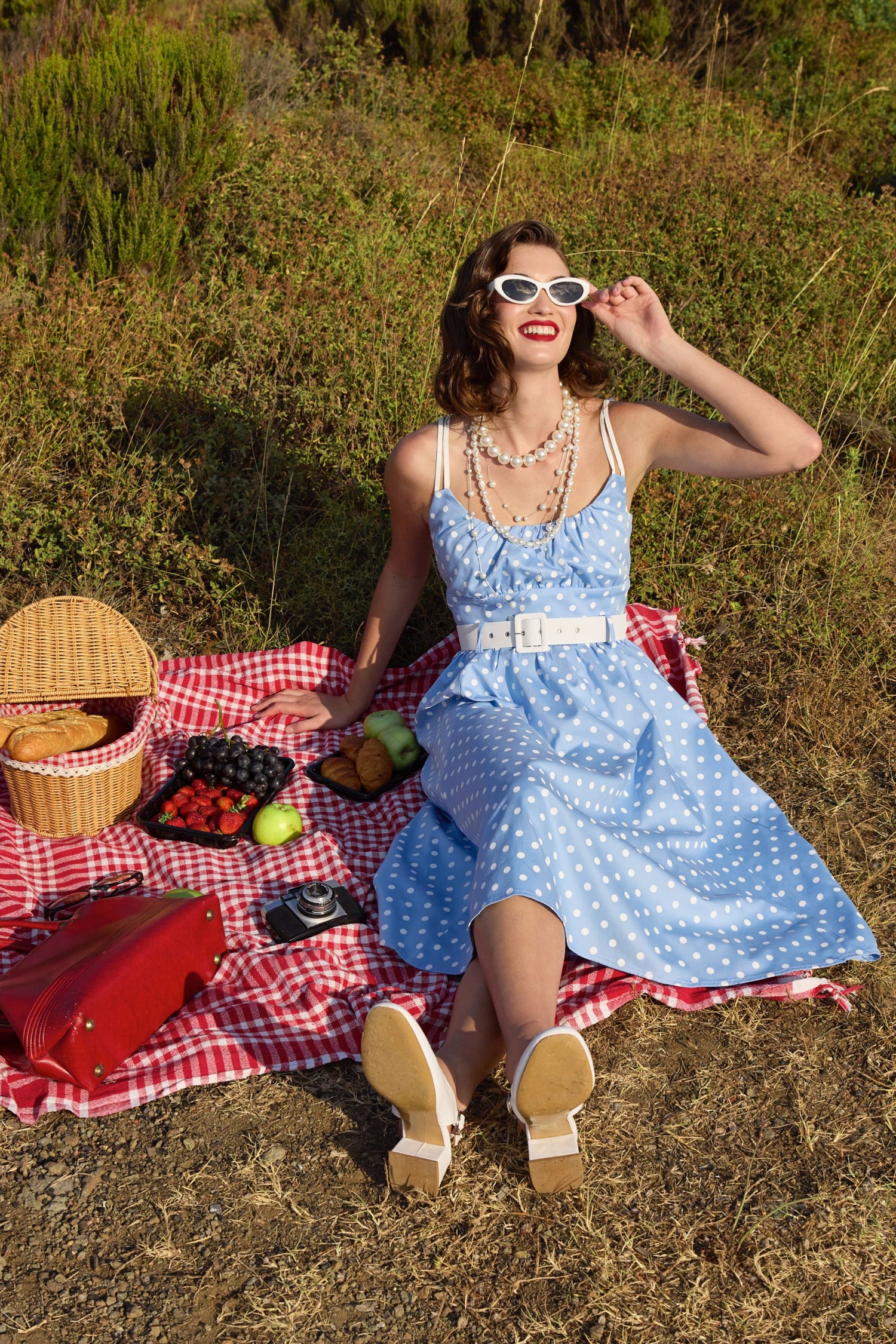 Collectif Female Blue Polka Swing Dress, UK 16 Collectif Female Blue Polka Swing Dress, UK 16