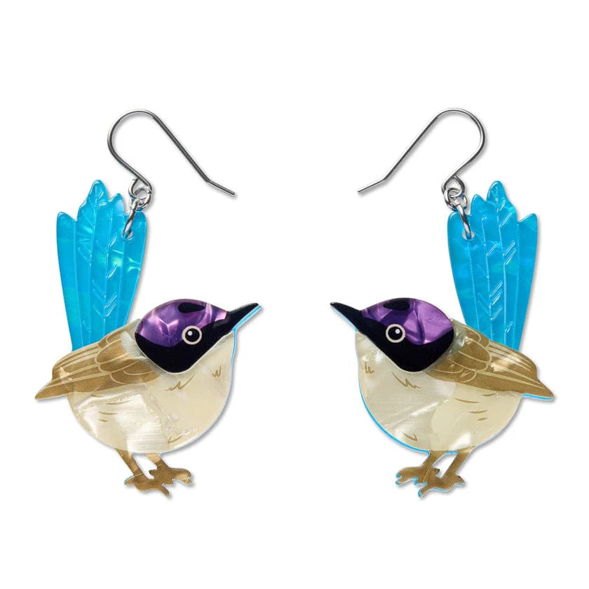 Erstwilder Purple-Crowned Fairy Wren Drop Earrings