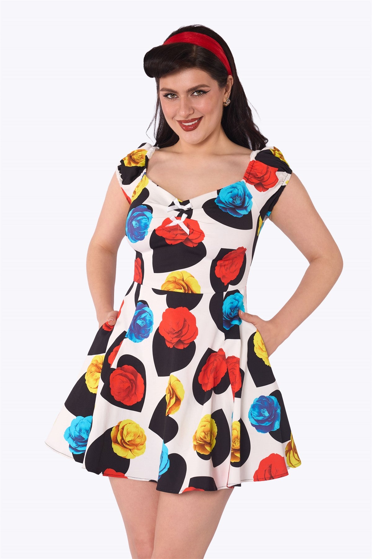 Collectif White Heart in Bloom Mini Dress for Women, UK18