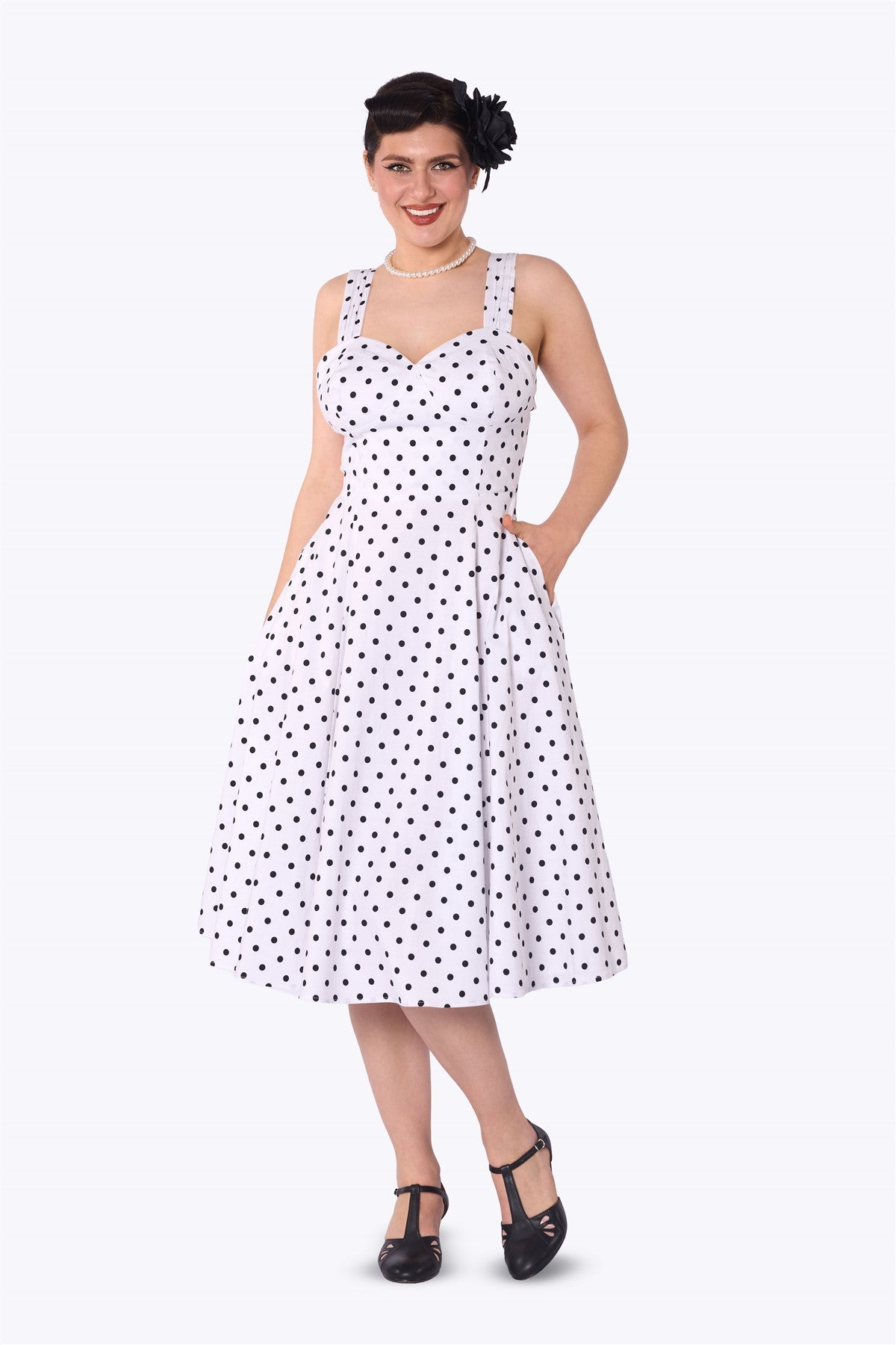 Noble White Polka Swing Dress