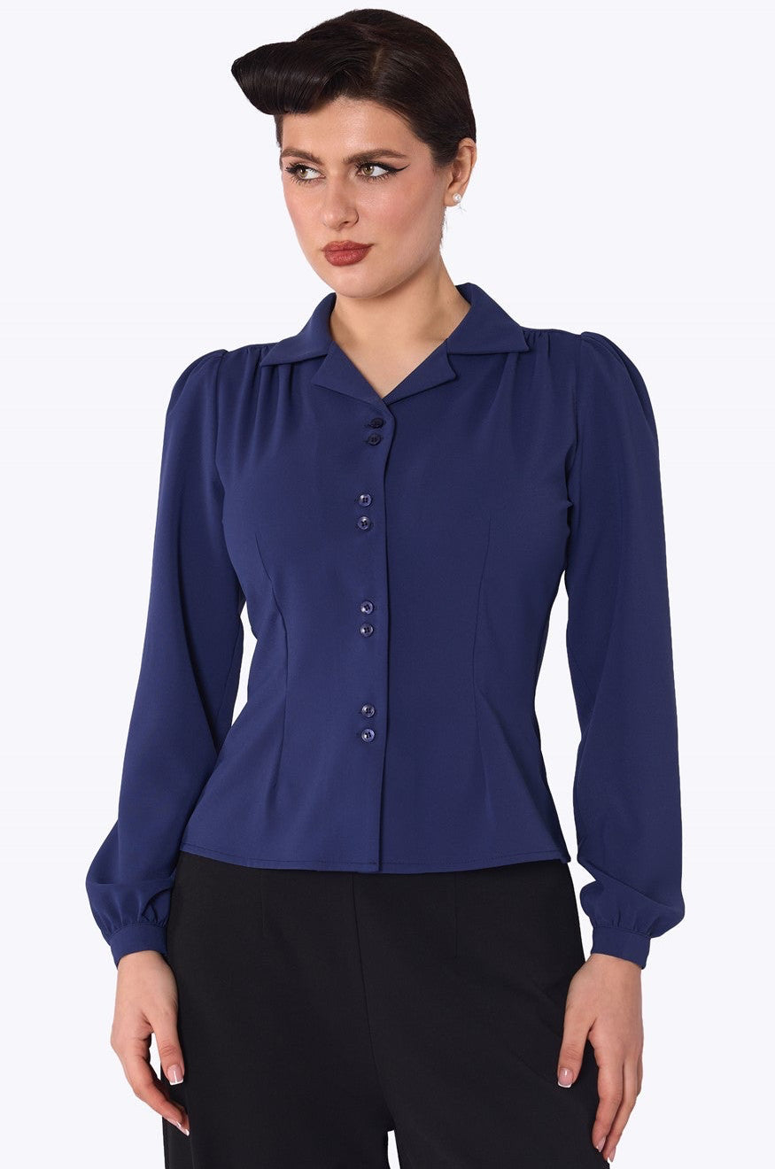 Pepper 40s Navy Blue Blouse
