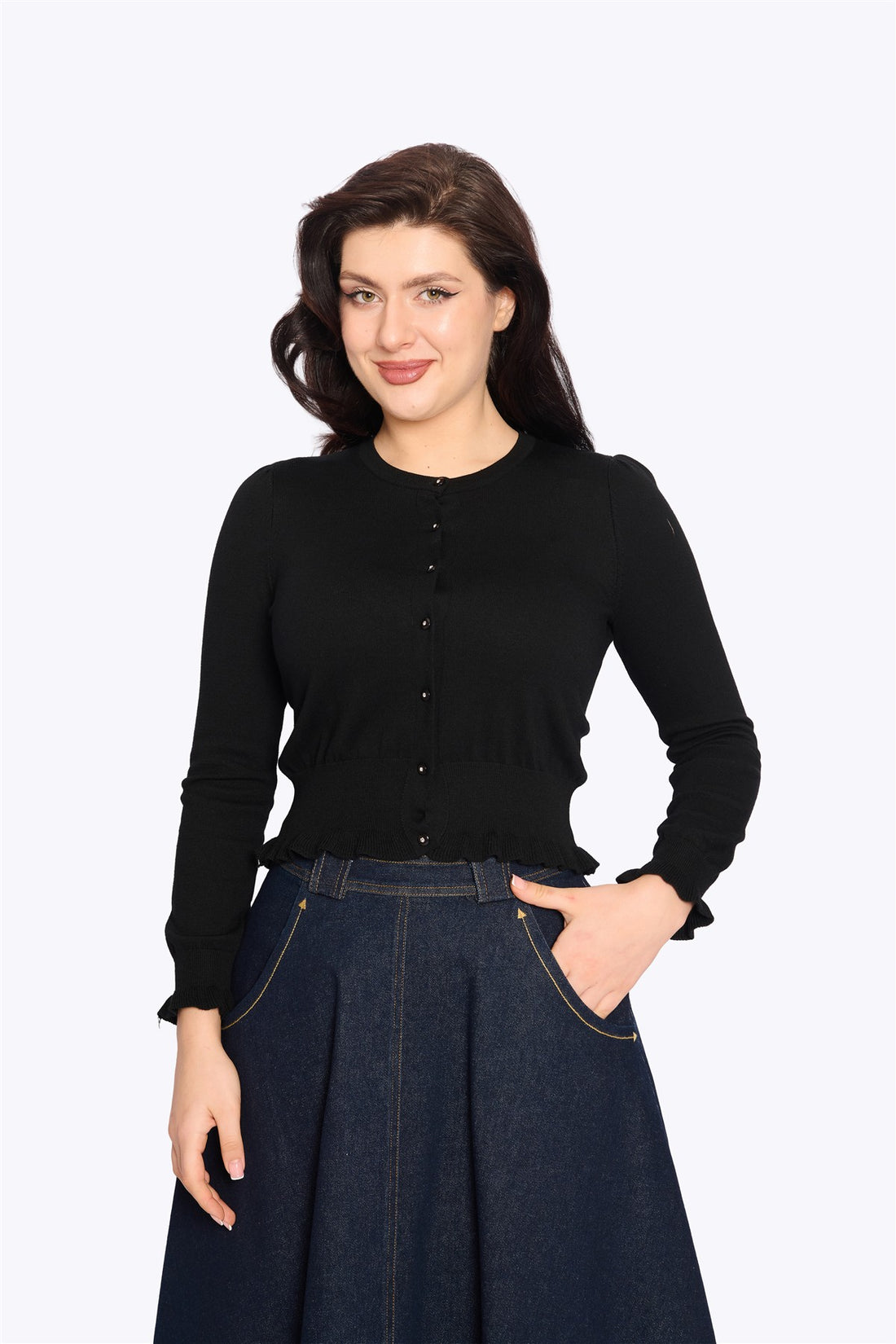 Sofia Frill Hem Cardigan Black