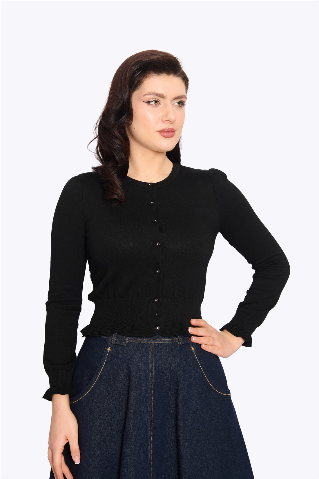 Sofia Frill Hem Cardigan Black