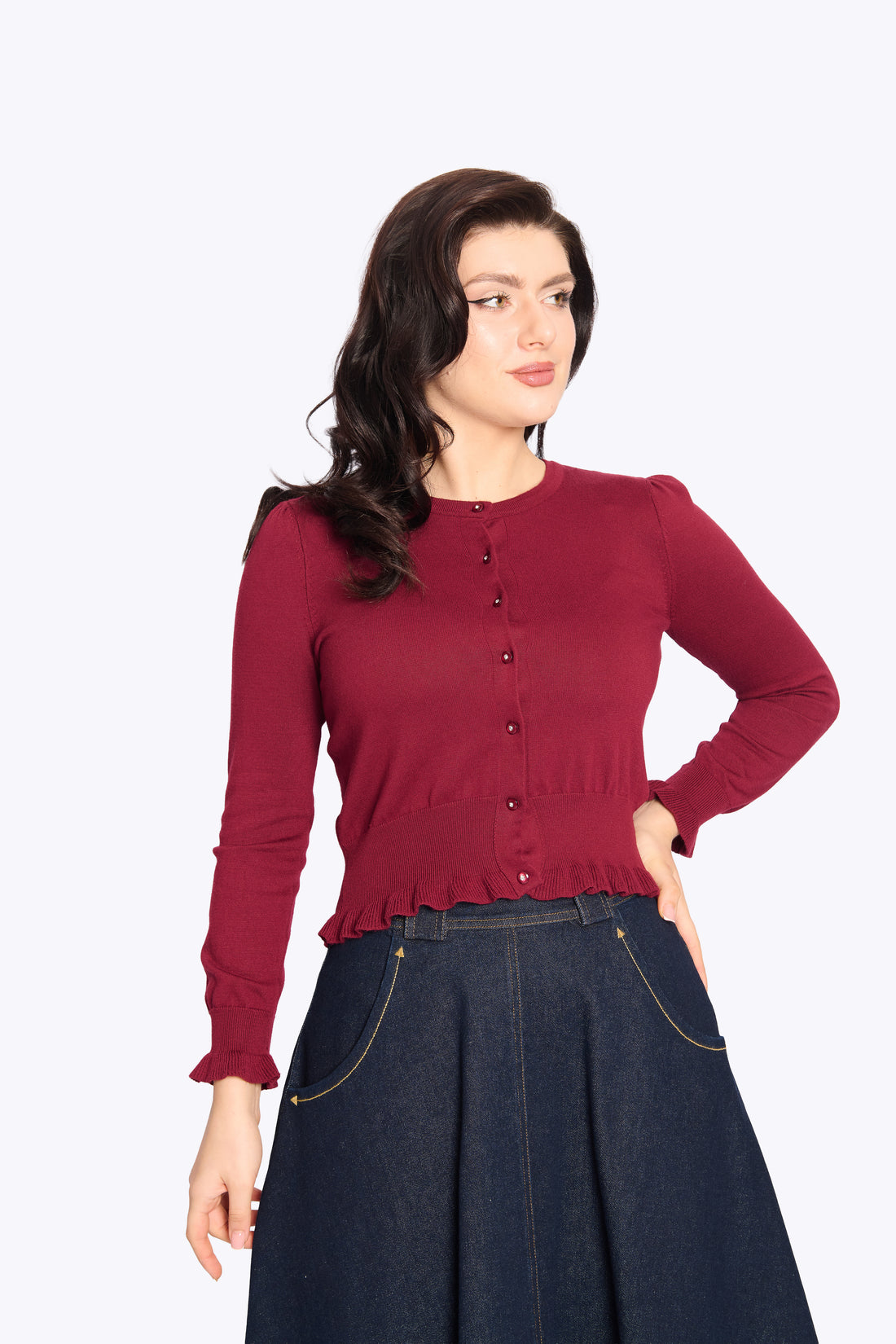 Sofia Frill Hem Cardigan Burgundy
