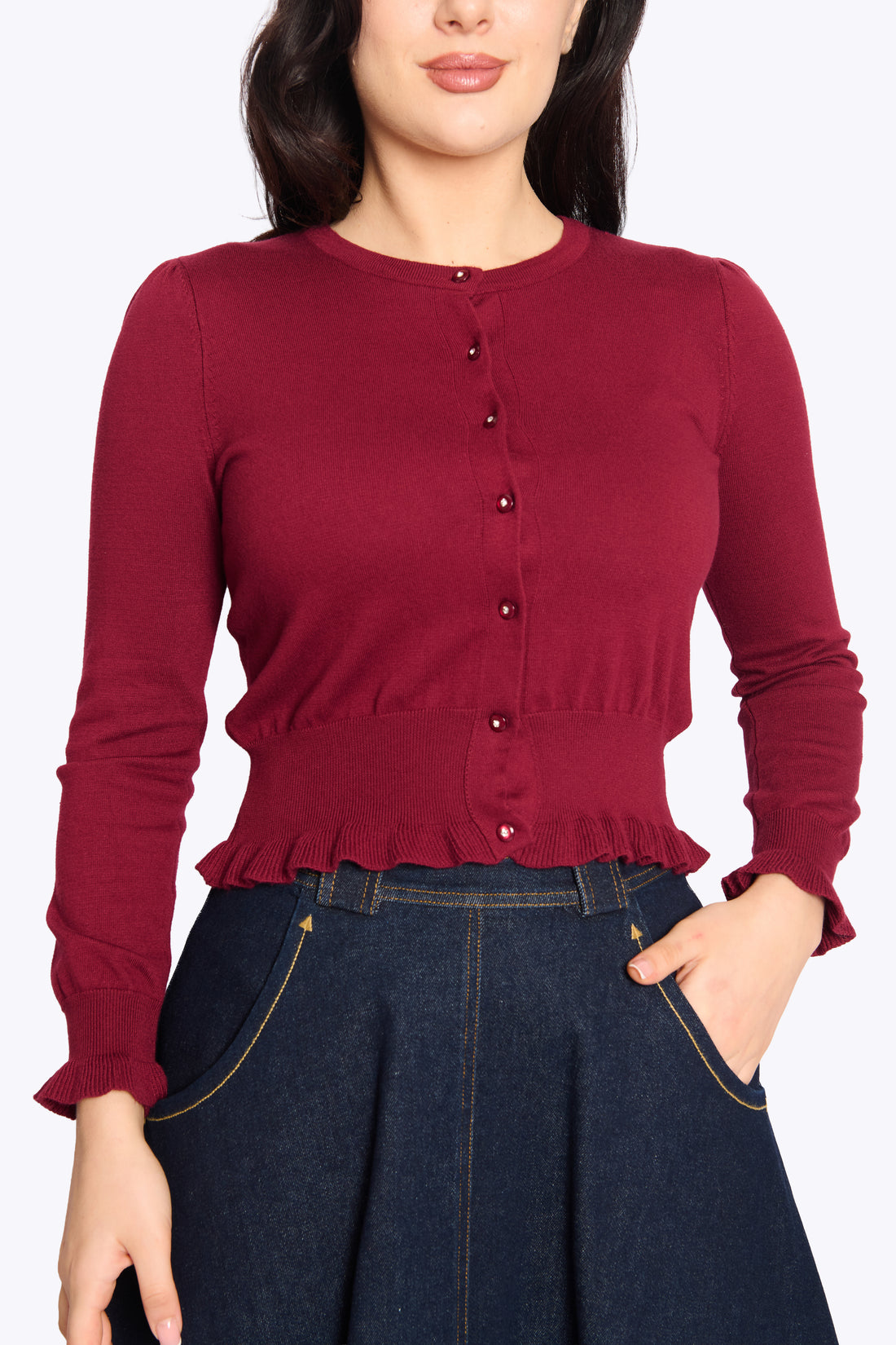 Sofia Frill Hem Cardigan Burgundy