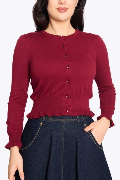 Sofia Frill Hem Cardigan Burgundy