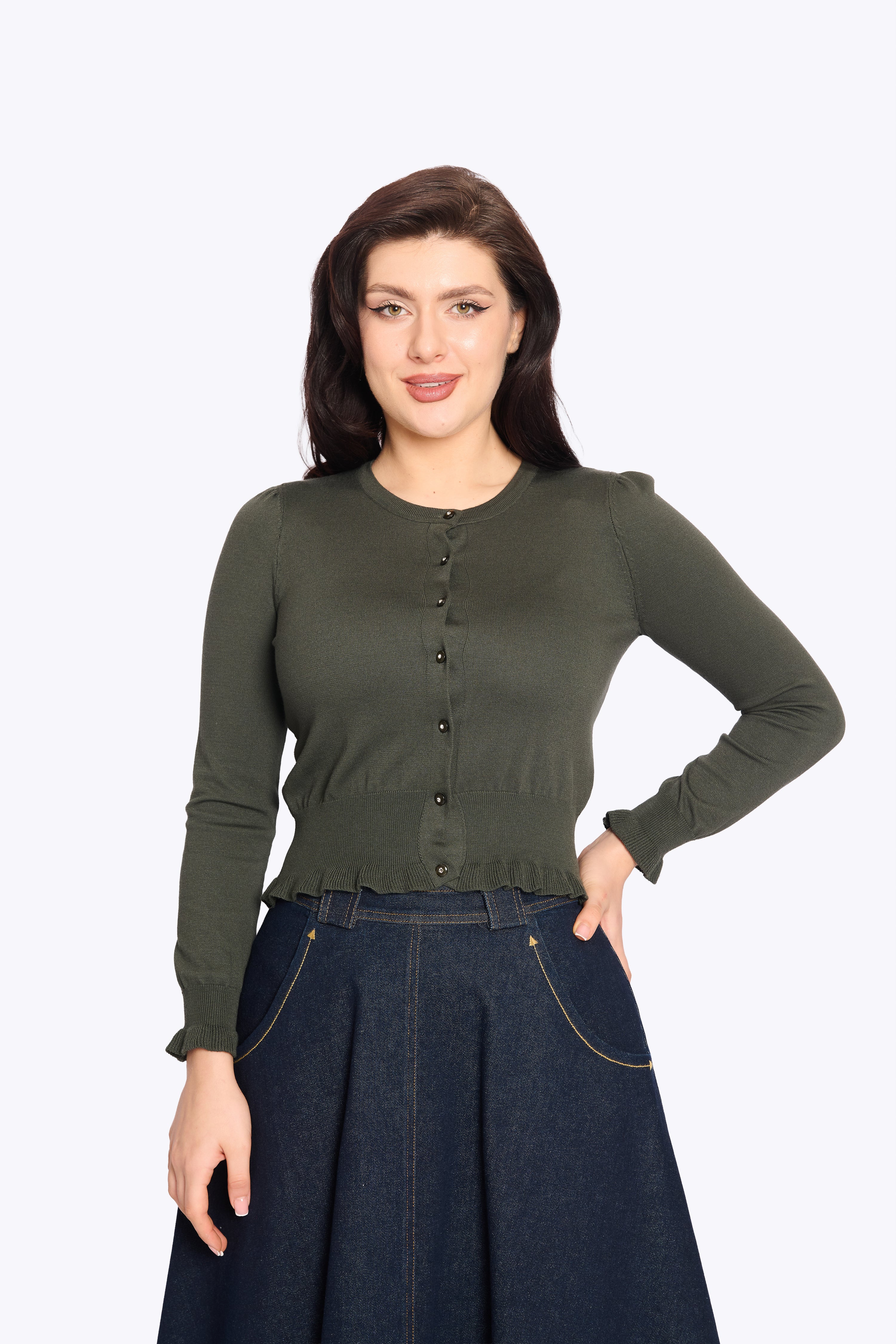 Sofia Frill Hem Cardigan Green