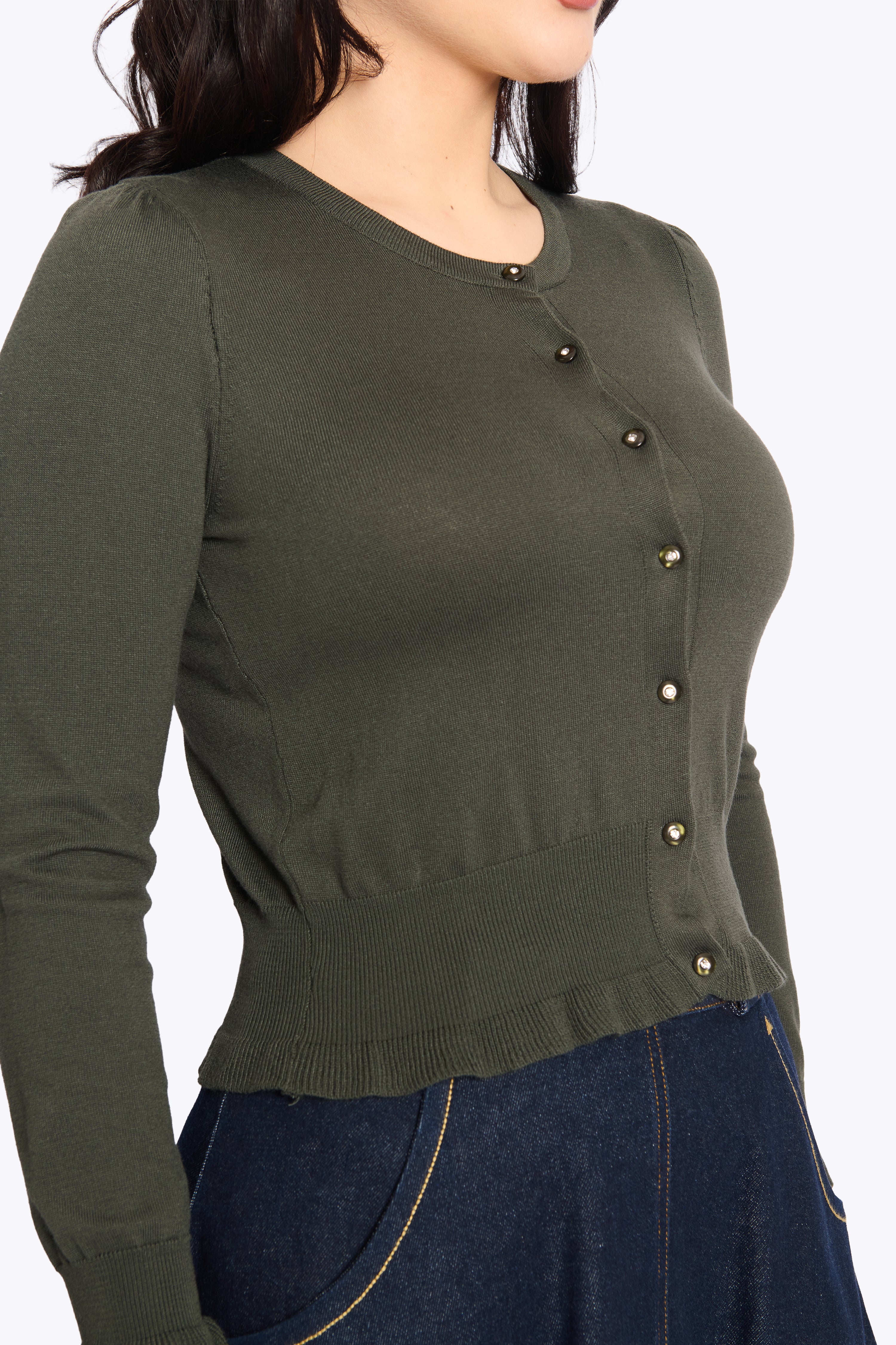 トップス ORGUE Frill hem knit cardigan Sofia Frill Hem Cardigan Green