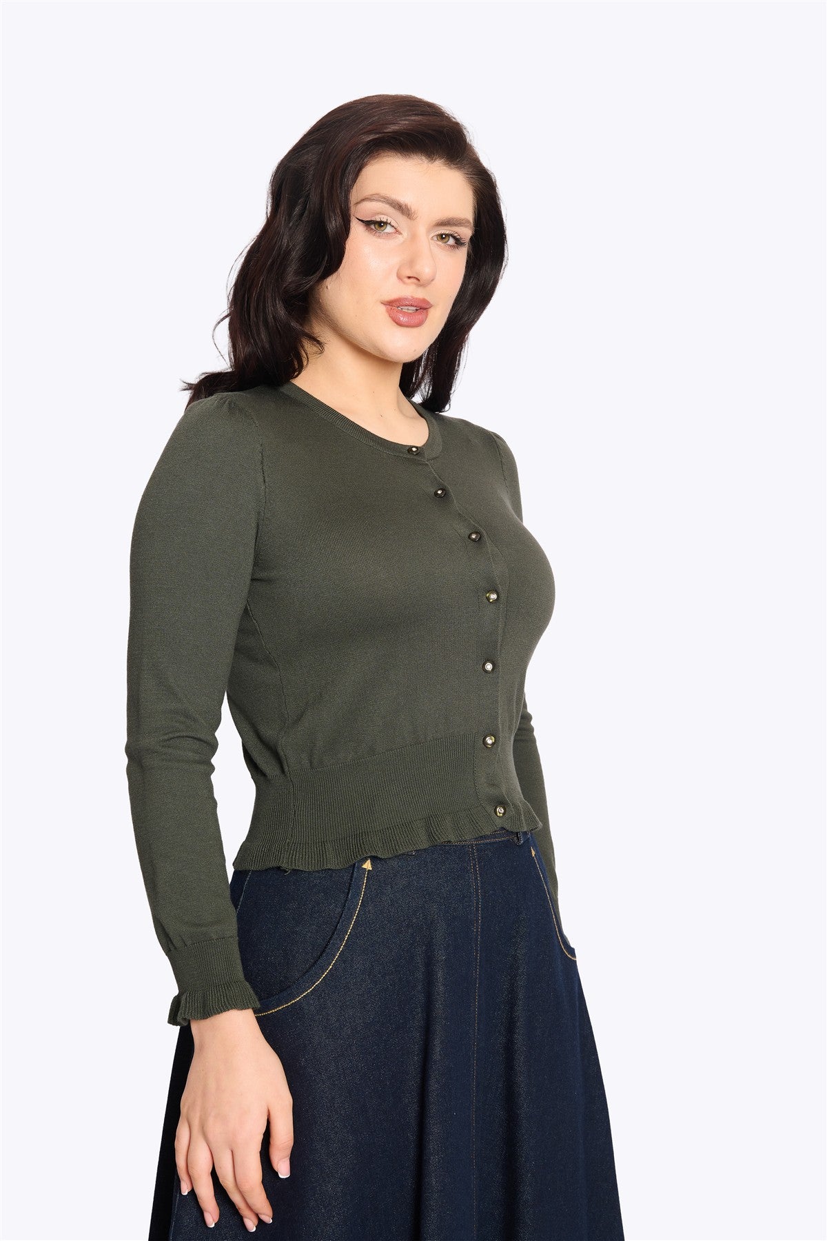 Sofia Frill Hem Cardigan Green