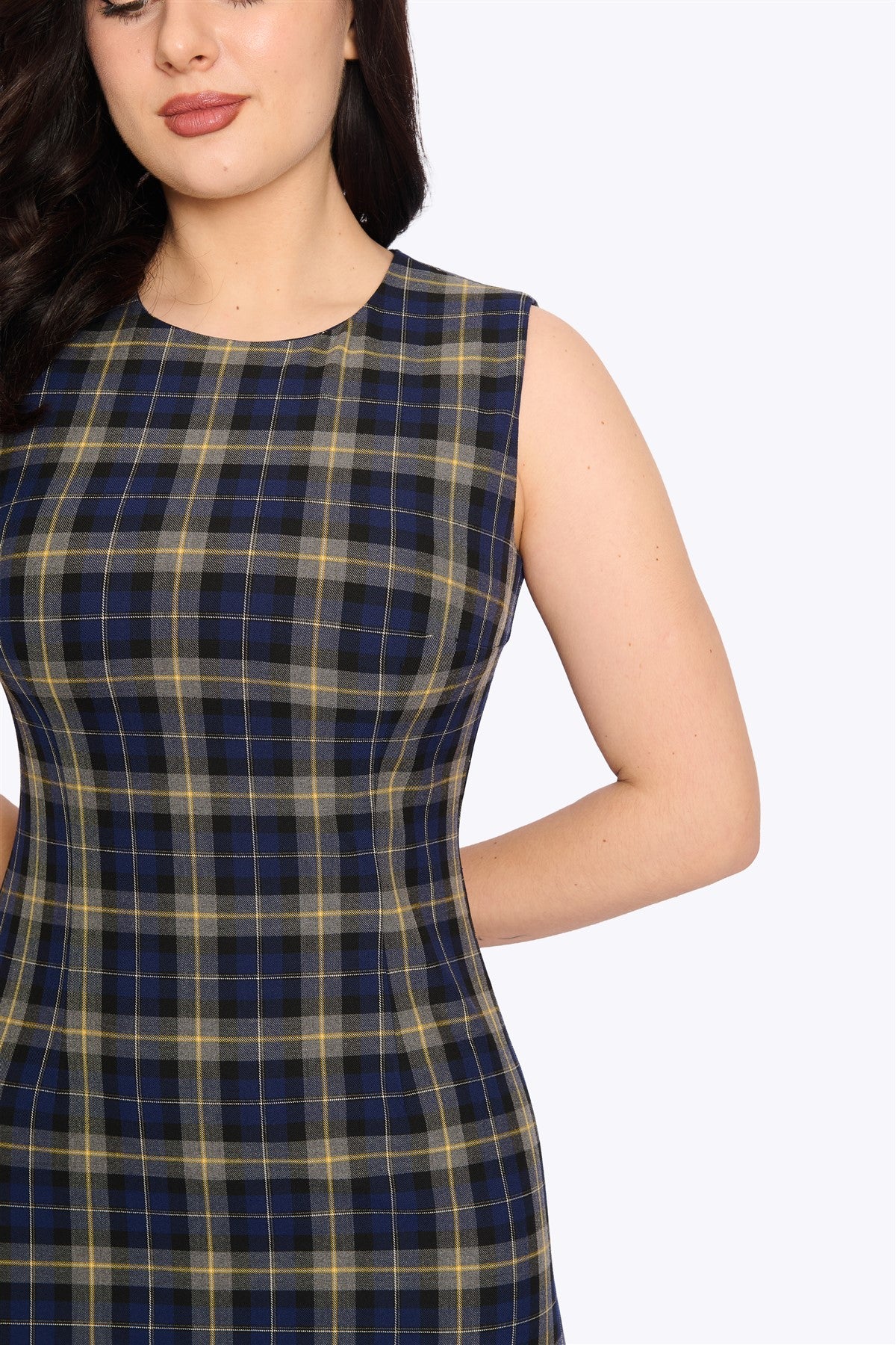 COLLECTIF Blue and Yellow Check Mini Dress for Women, UK 18
