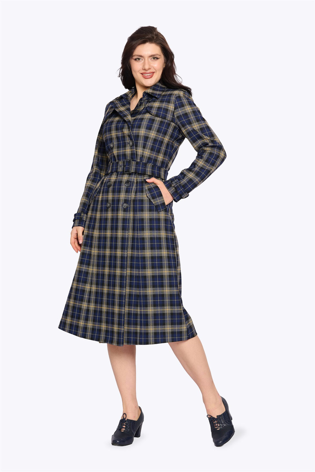 Kathie 40s Checks Trench Coat