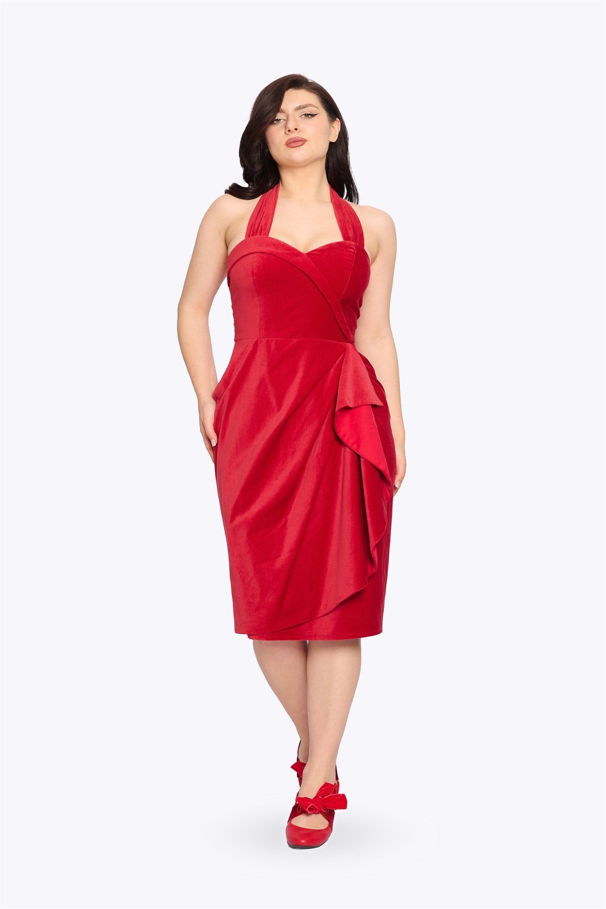 collectif red velvet dress Trixie Sparkling Stars Midi Skater Dress In Red Velvet | Collectif Clothing | SilkFred