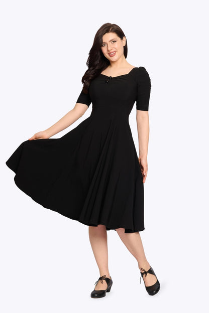 Dolores Black Long-Sleeve Swing Dress