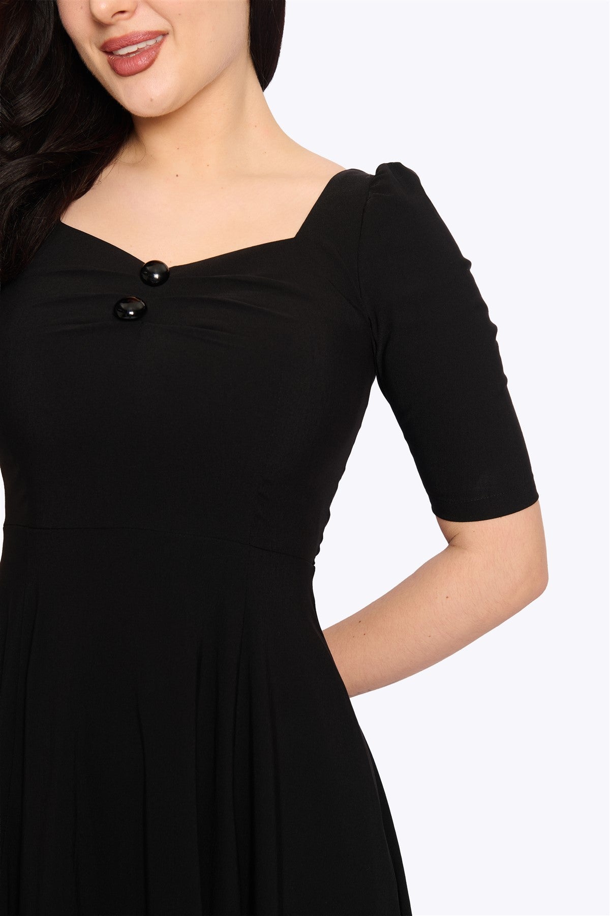 Dolores Black Long-Sleeve Swing Dress