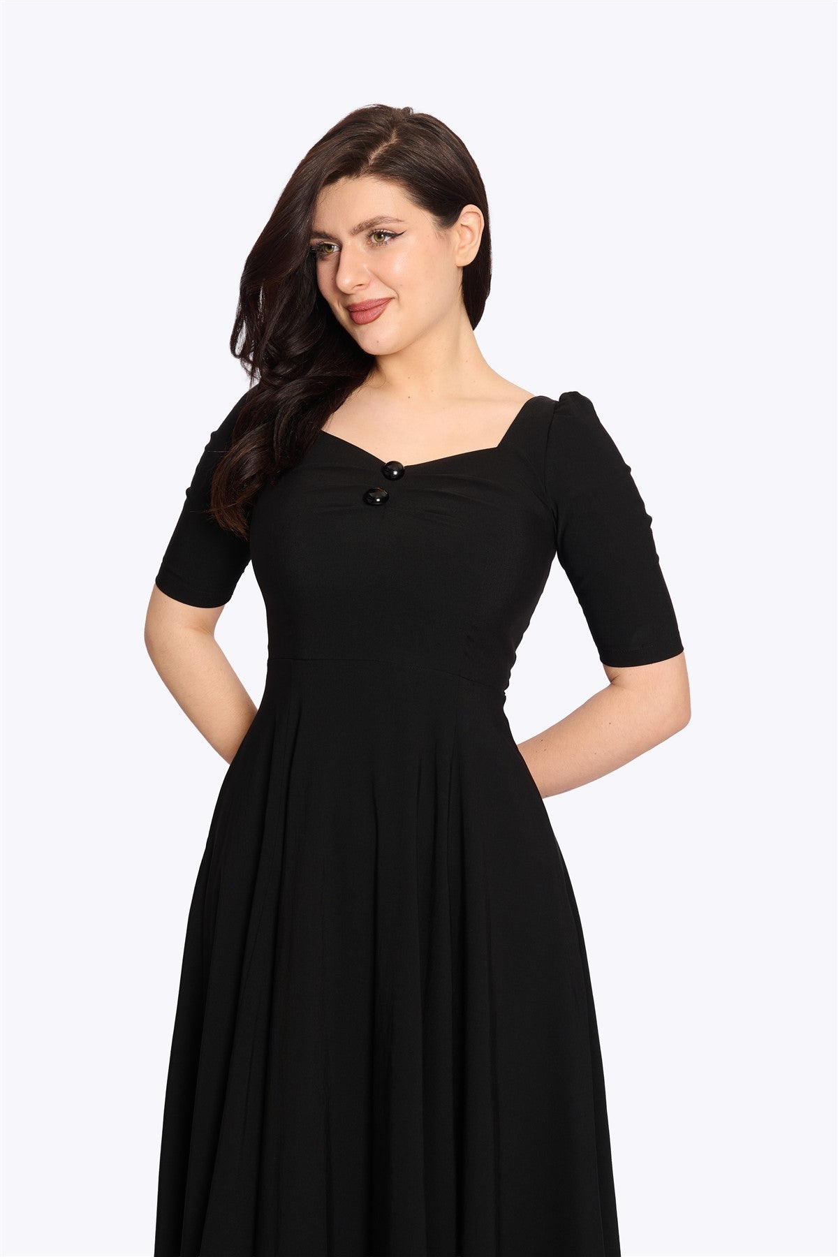 Dolores Black Long-Sleeve Swing Dress