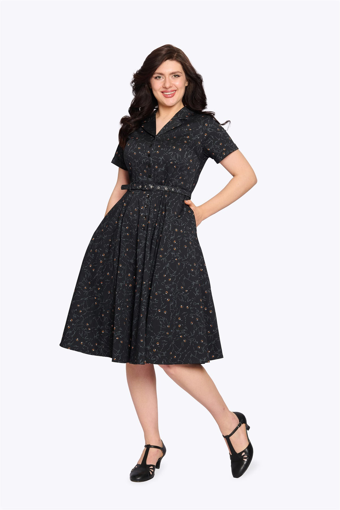 Caterina Black Cats Swing Dress
