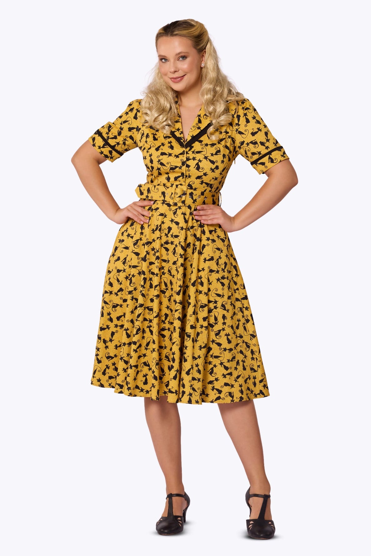 Retrova Black Cat Swing Dress