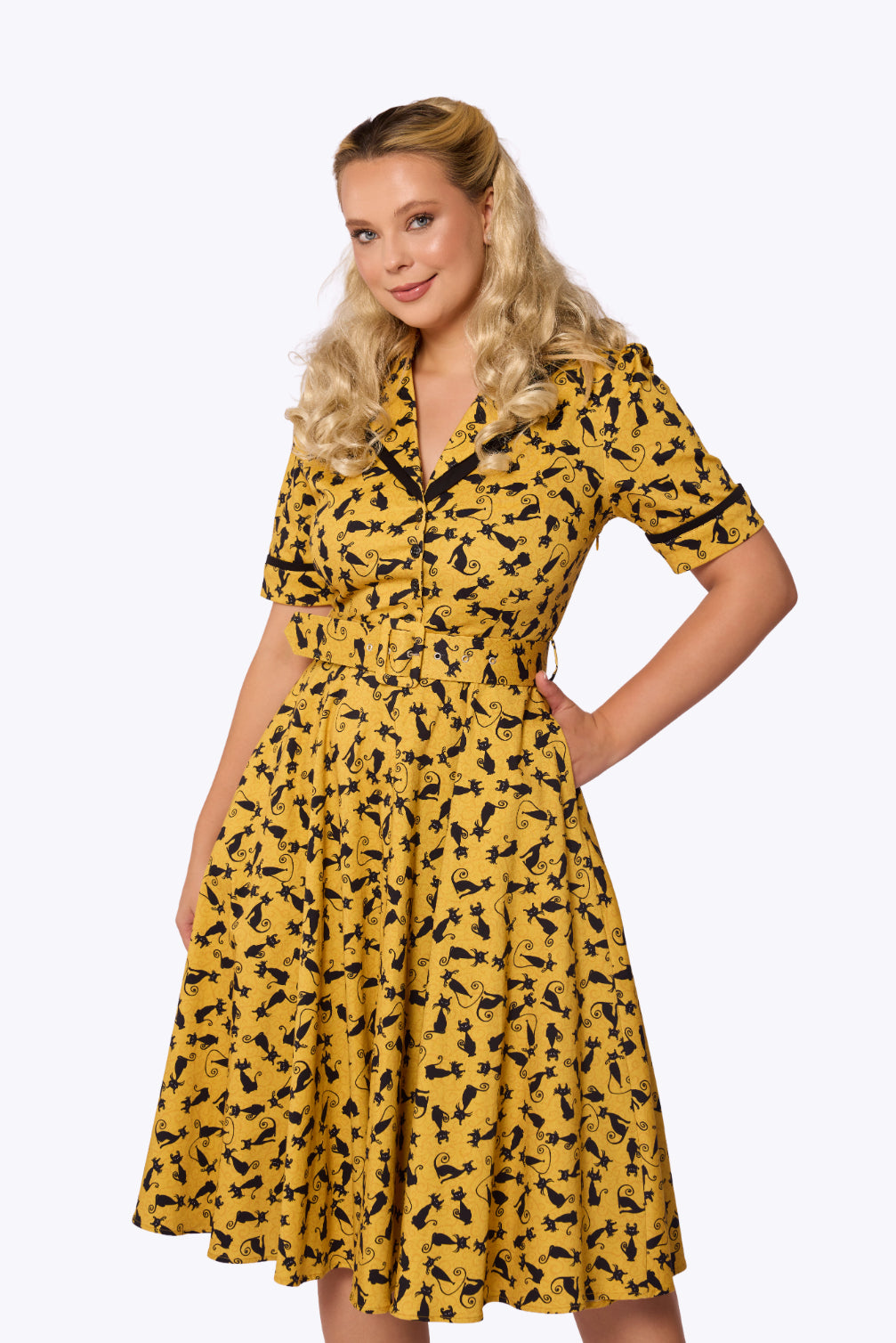 Retrova Black Cat Swing Dress