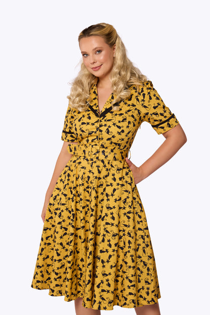 Retrova Black Cat Swing Dress