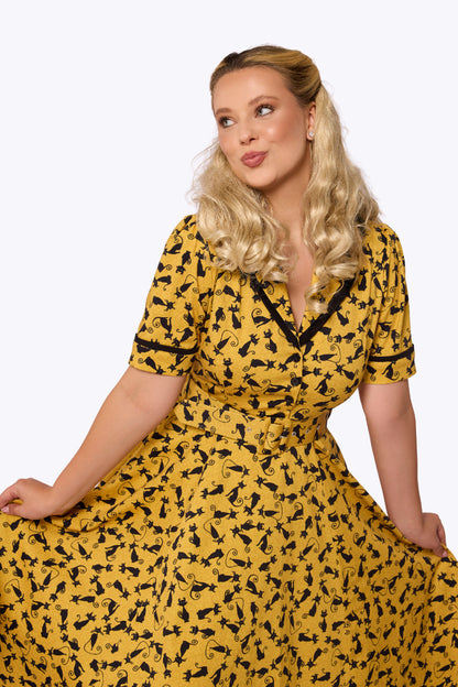 Retrova Black Cat Swing Dress