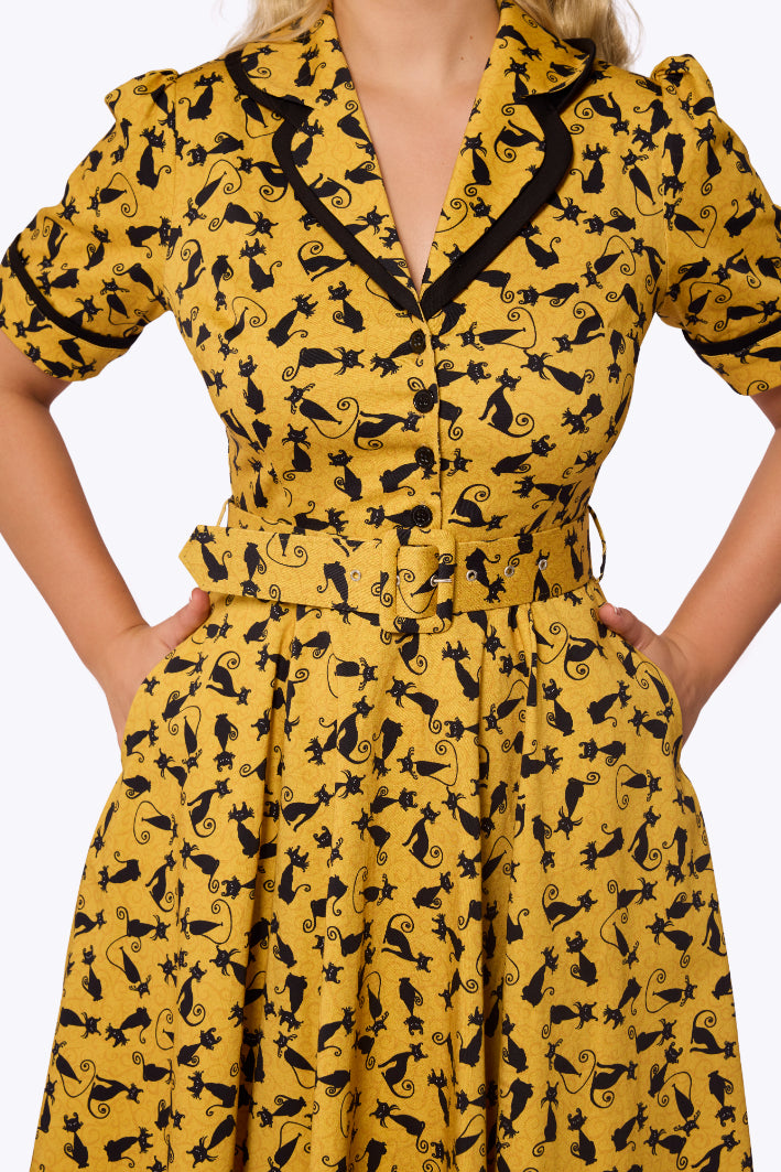 Retrova Black Cat Swing Dress