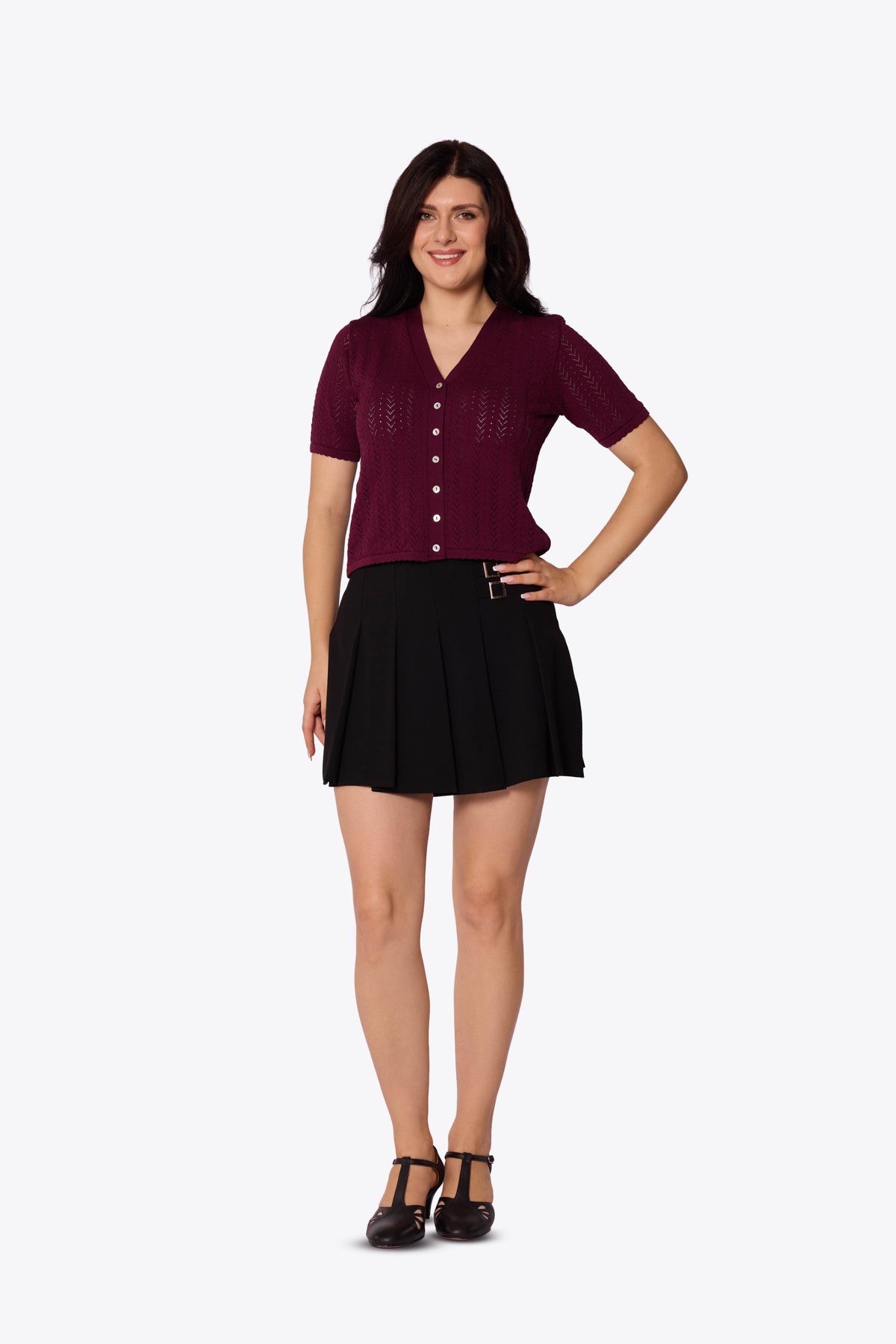 Iris Chevron Pointelle Maroon Cardigan