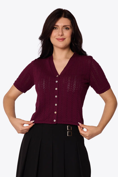 Iris Chevron Pointelle Maroon Cardigan