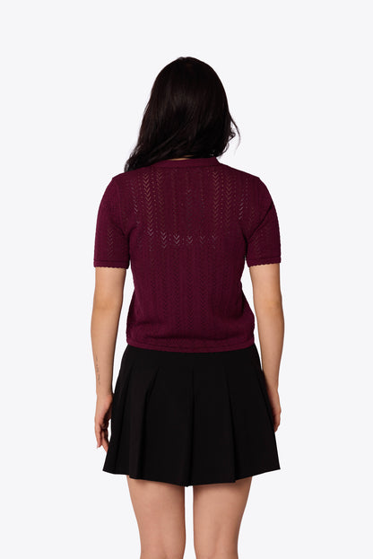 Iris Chevron Pointelle Maroon Cardigan
