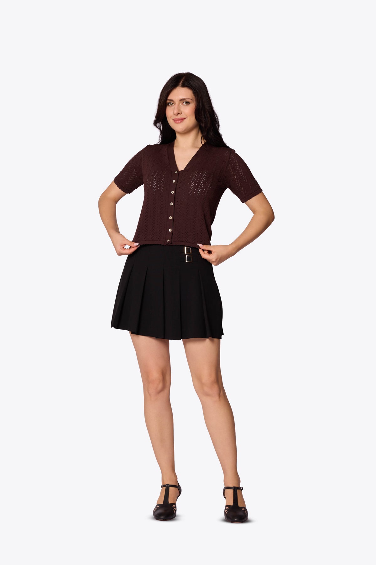 Iris Chevron Pointelle Chocolate Cardigan