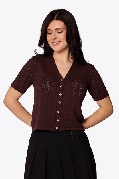 Iris Chevron Pointelle Chocolate Cardigan