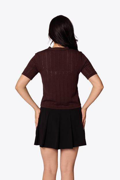 Iris Chevron Pointelle Chocolate Cardigan