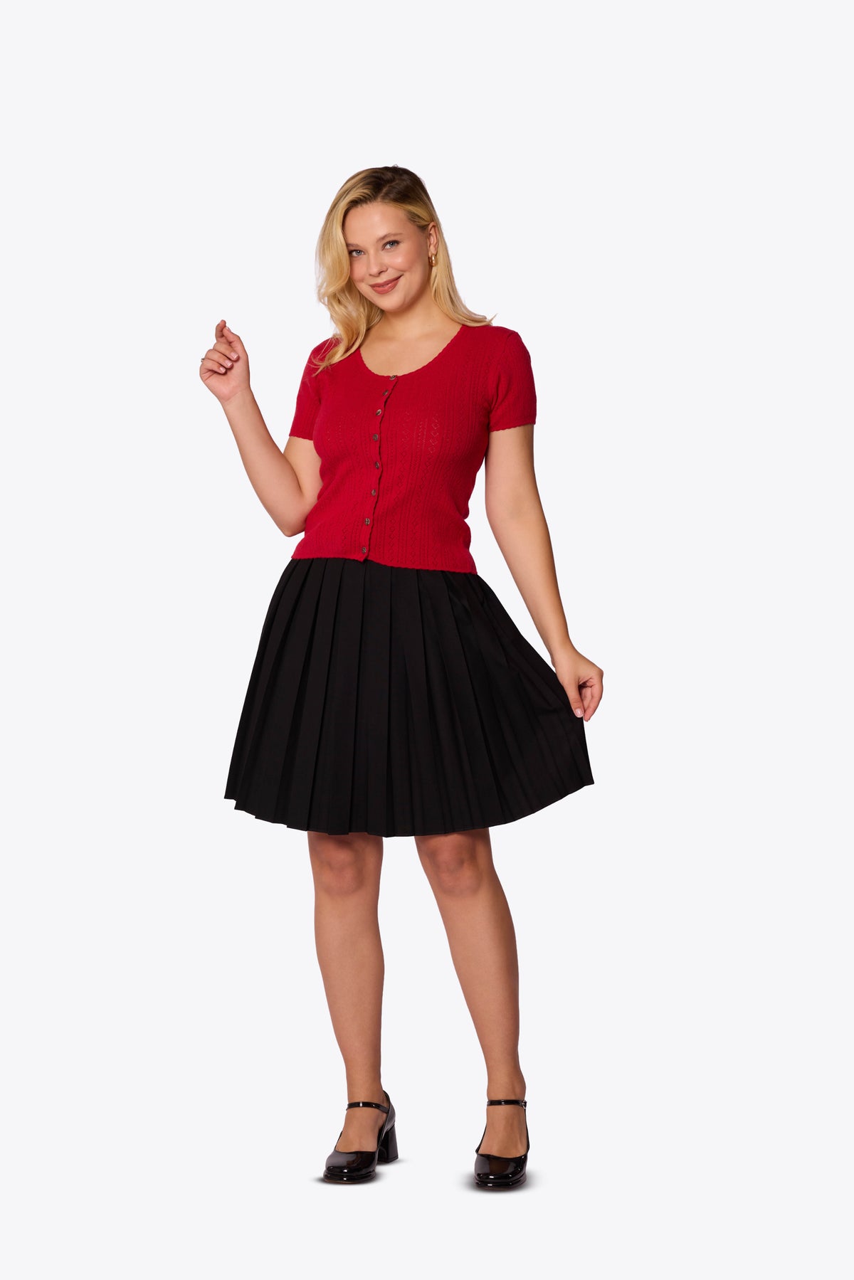 Bernice Pointelle Short Sleeve Red Cardigan