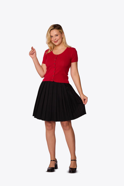 Bernice Pointelle Short Sleeve Red Cardigan