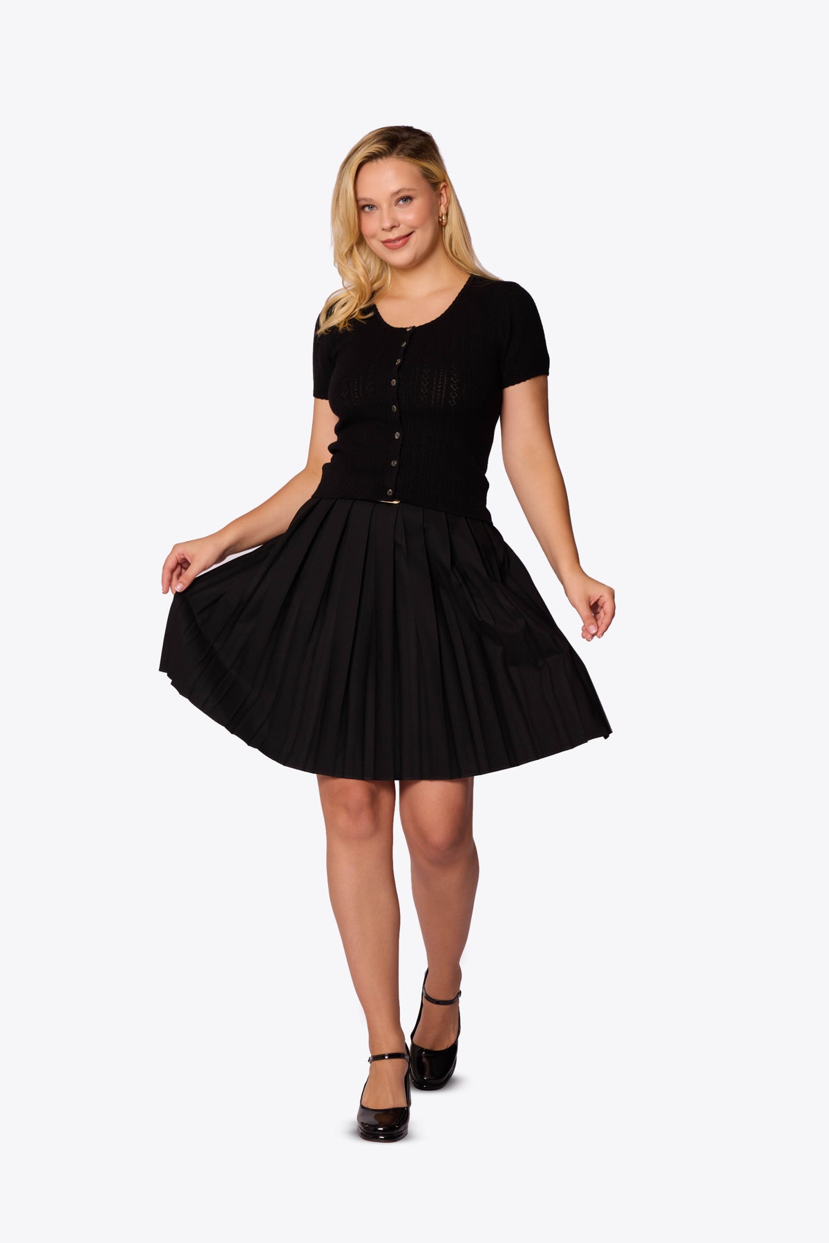 Bernice Pointelle Short Sleeve Black Cardigan