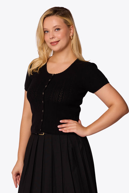 Bernice Pointelle Short Sleeve Black Cardigan