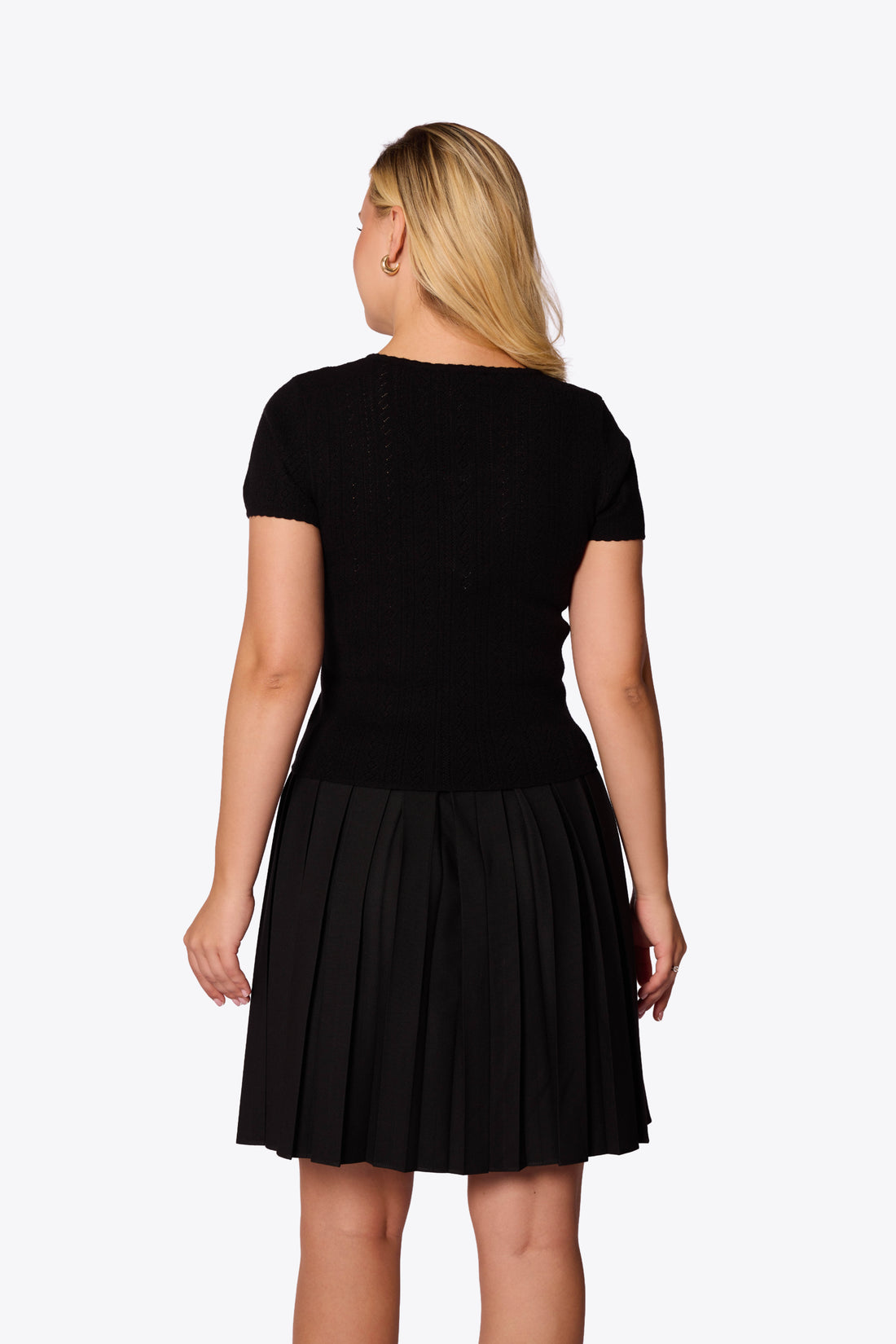 Bernice Pointelle Short Sleeve Black Cardigan