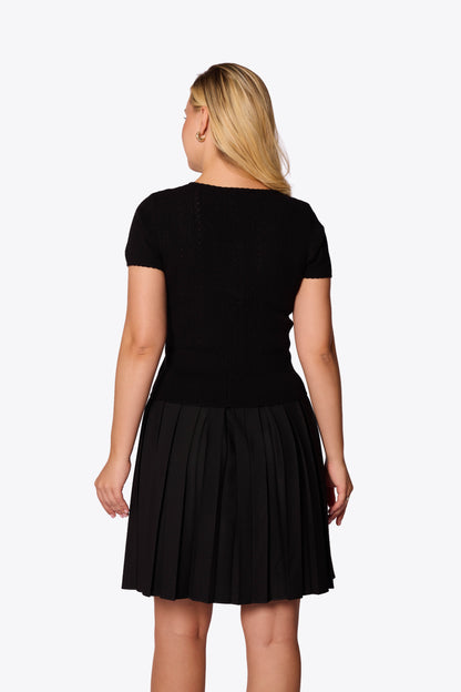 Bernice Pointelle Short Sleeve Black Cardigan