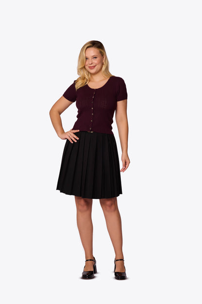 Bernice Pointelle Short Sleeve Maroon Cardigan