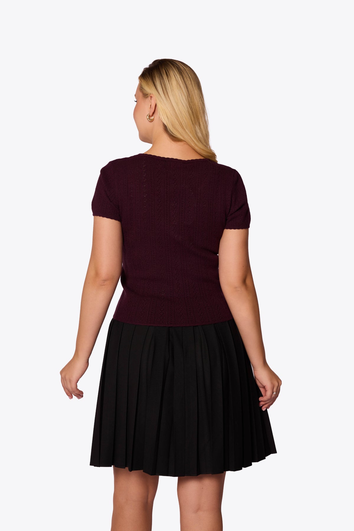 Bernice Pointelle Short Sleeve Maroon Cardigan