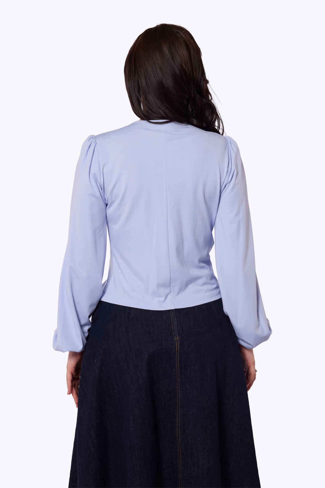 Leslie Blue Balloon Sleeve Jersey Top