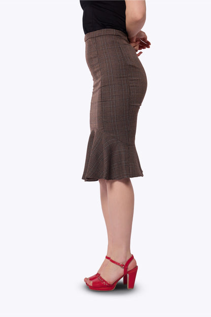 Winifred Librarian Check Fishtail Skirt
